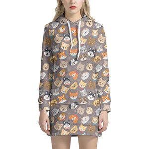 Cute Dog Emoji Pattern Print Hoodie Dress