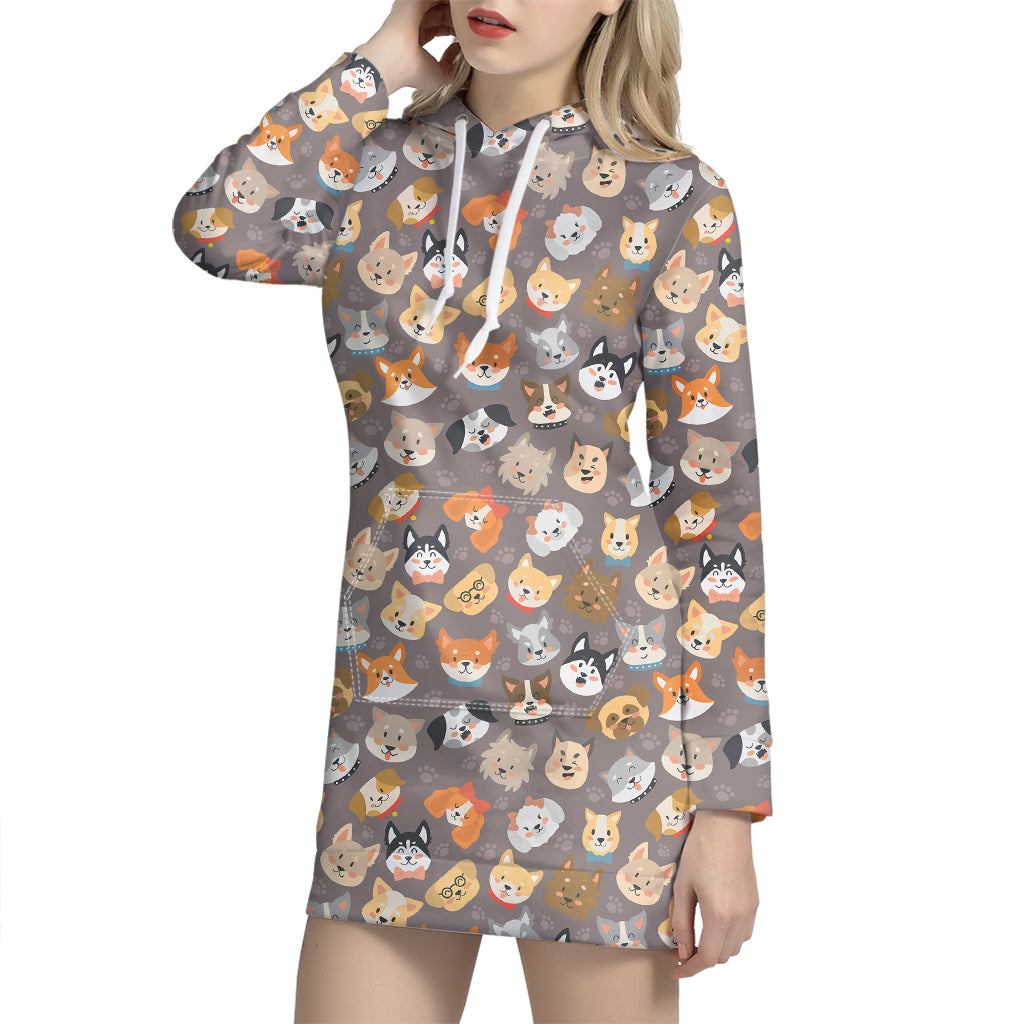 Cute Dog Emoji Pattern Print Hoodie Dress