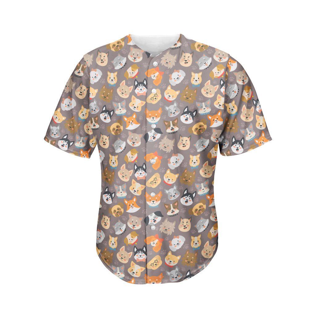 Cute Dog Emoji Pattern Print Men's Baseball Jersey