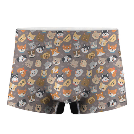 Cute Dog Emoji Pattern Print Men's Boxer Briefs