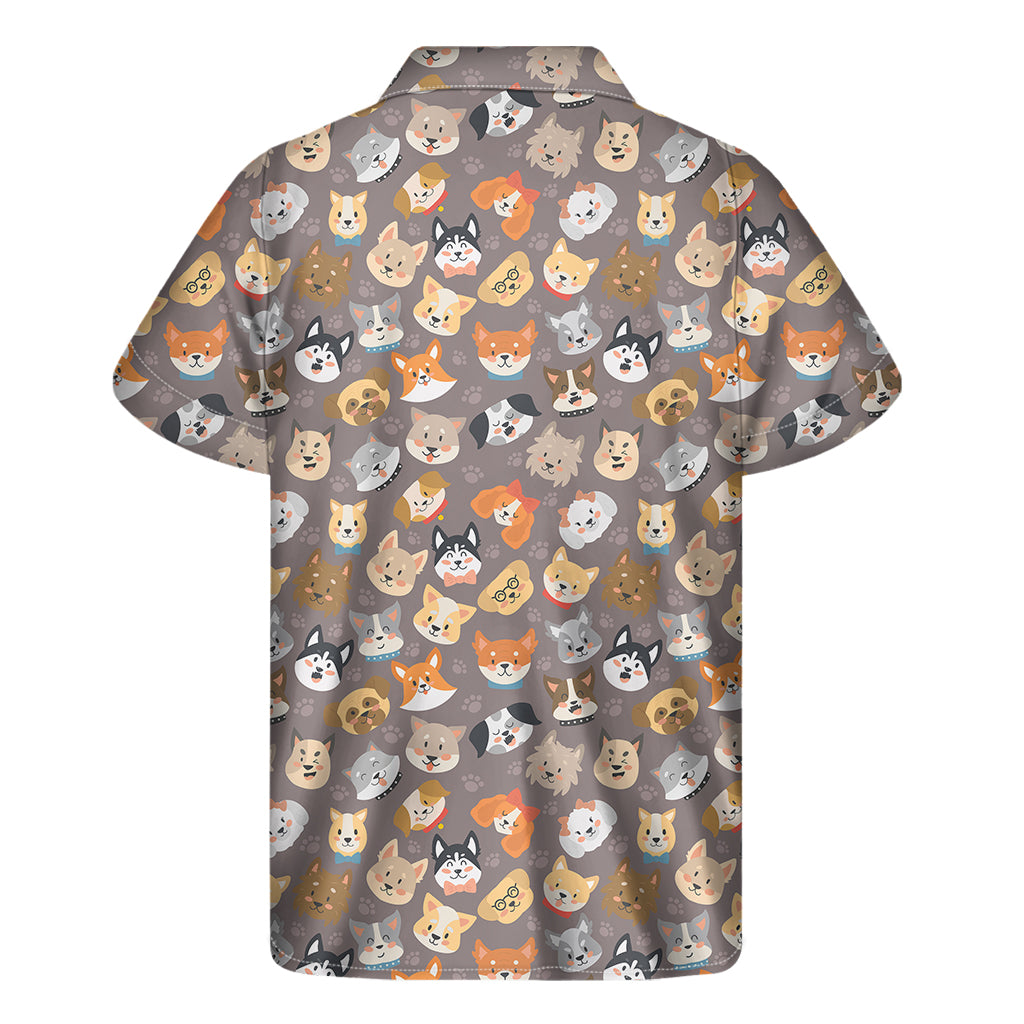 Cute Dog Emoji Pattern Print Men's Short Sleeve Shirt