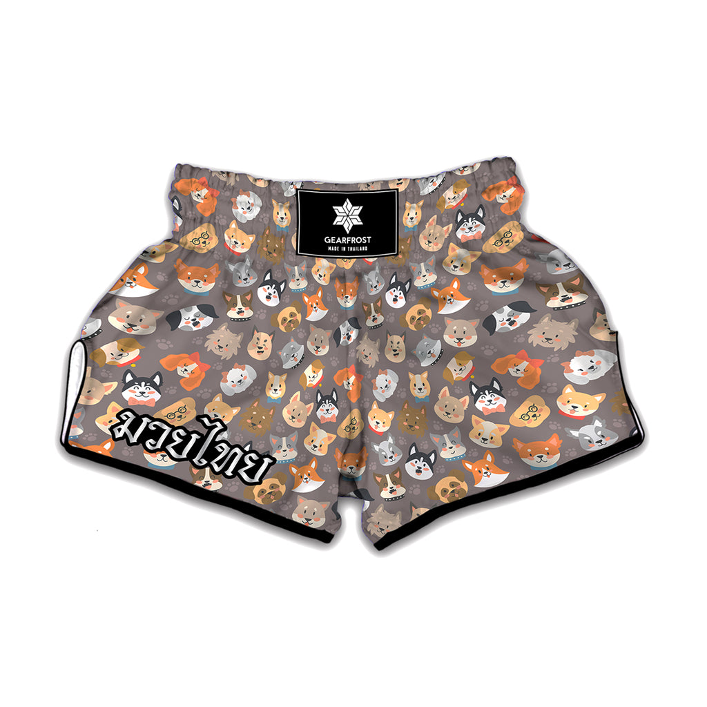 Cute Dog Emoji Pattern Print Muay Thai Boxing Shorts