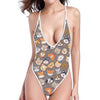 Cute Dog Emoji Pattern Print One Piece High Cut Swimsuit