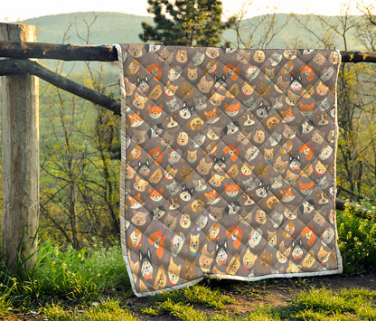 Cute Dog Emoji Pattern Print Quilt