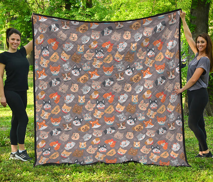 Cute Dog Emoji Pattern Print Quilt