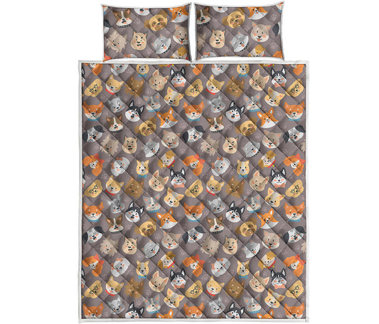Cute Dog Emoji Pattern Print Quilt Bed Set