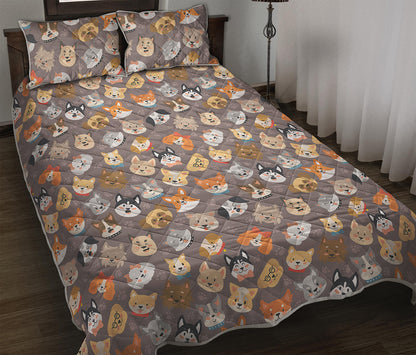Cute Dog Emoji Pattern Print Quilt Bed Set