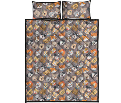 Cute Dog Emoji Pattern Print Quilt Bed Set