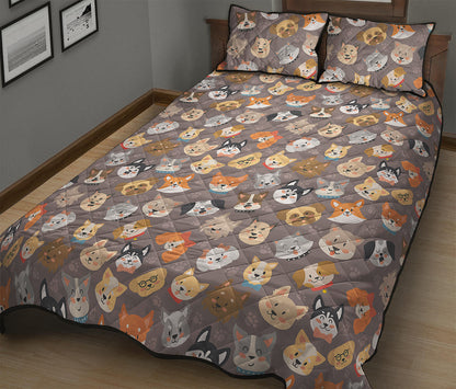 Cute Dog Emoji Pattern Print Quilt Bed Set