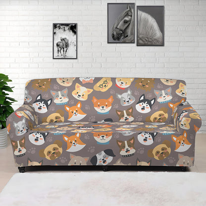 Cute Dog Emoji Pattern Print Sofa Cover