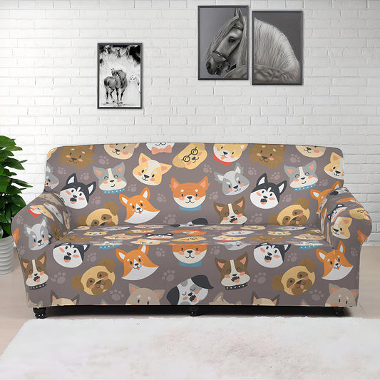 Cute Dog Emoji Pattern Print Sofa Cover