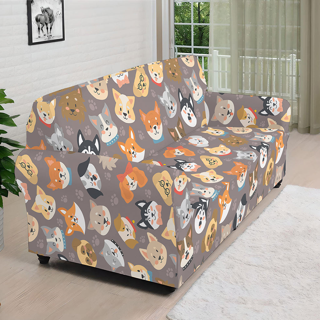 Cute Dog Emoji Pattern Print Sofa Cover
