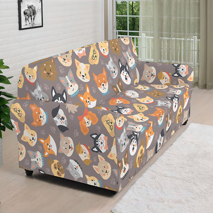 Cute Dog Emoji Pattern Print Sofa Cover