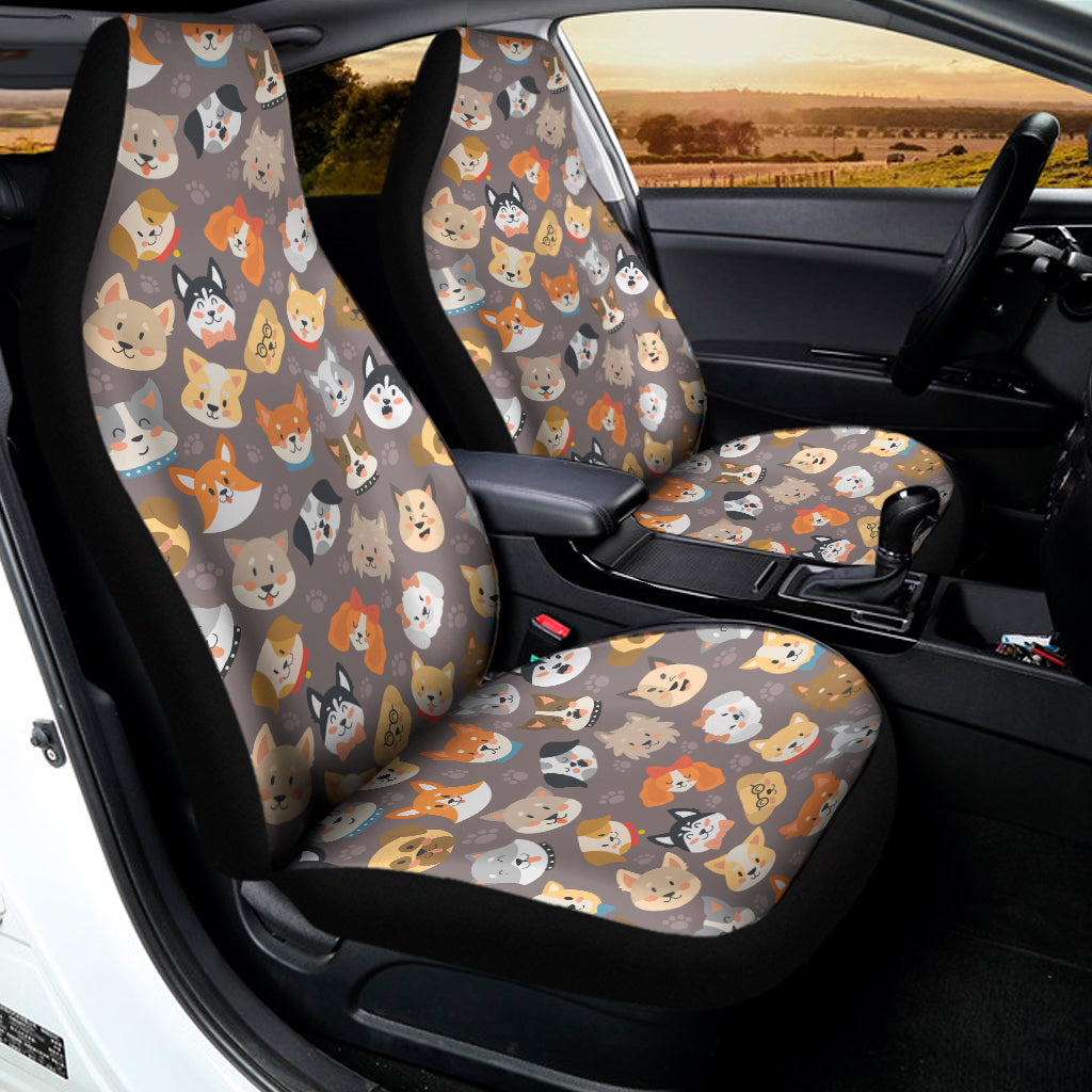 Cute Dog Emoji Pattern Print Universal Fit Car Seat Covers