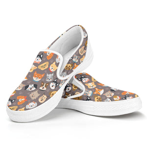 Cute Dog Emoji Pattern Print White Slip On Shoes