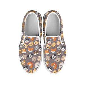 Cute Dog Emoji Pattern Print White Slip On Shoes