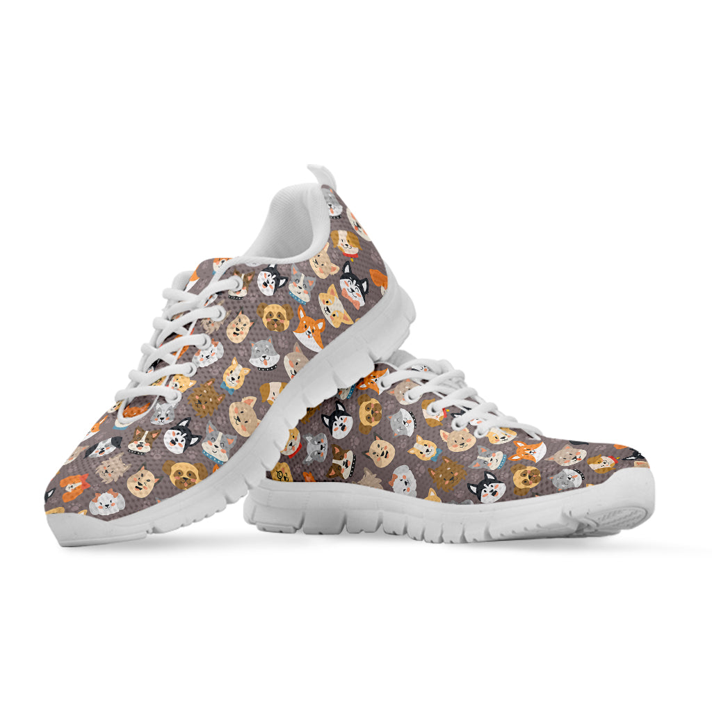 Cute Dog Emoji Pattern Print White Sneakers