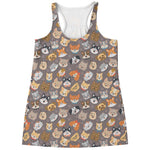 Cute Dog Emoji Pattern Print Women's Racerback Tank Top