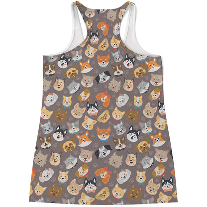 Cute Dog Emoji Pattern Print Women's Racerback Tank Top