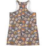 Cute Dog Emoji Pattern Print Women's Racerback Tank Top