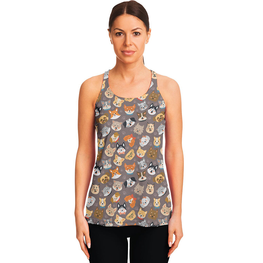 Cute Dog Emoji Pattern Print Women's Racerback Tank Top