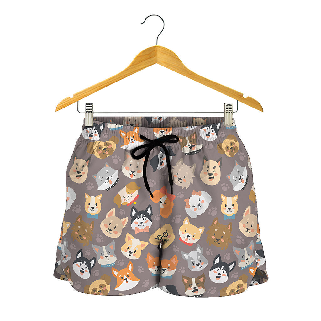 Cute Dog Emoji Pattern Print Women's Shorts