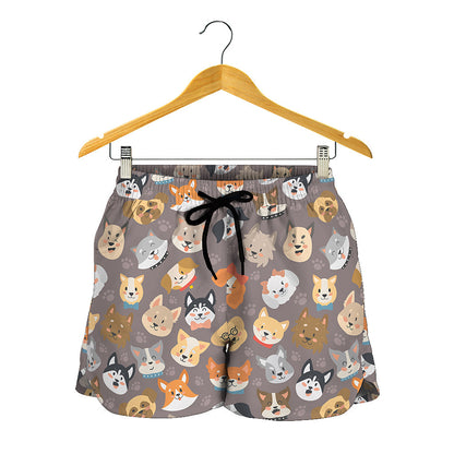 Cute Dog Emoji Pattern Print Women's Shorts