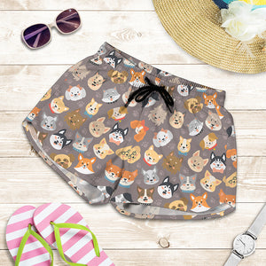 Cute Dog Emoji Pattern Print Women's Shorts