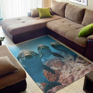 Cute Dolphins In The Ocean Print Area Rug