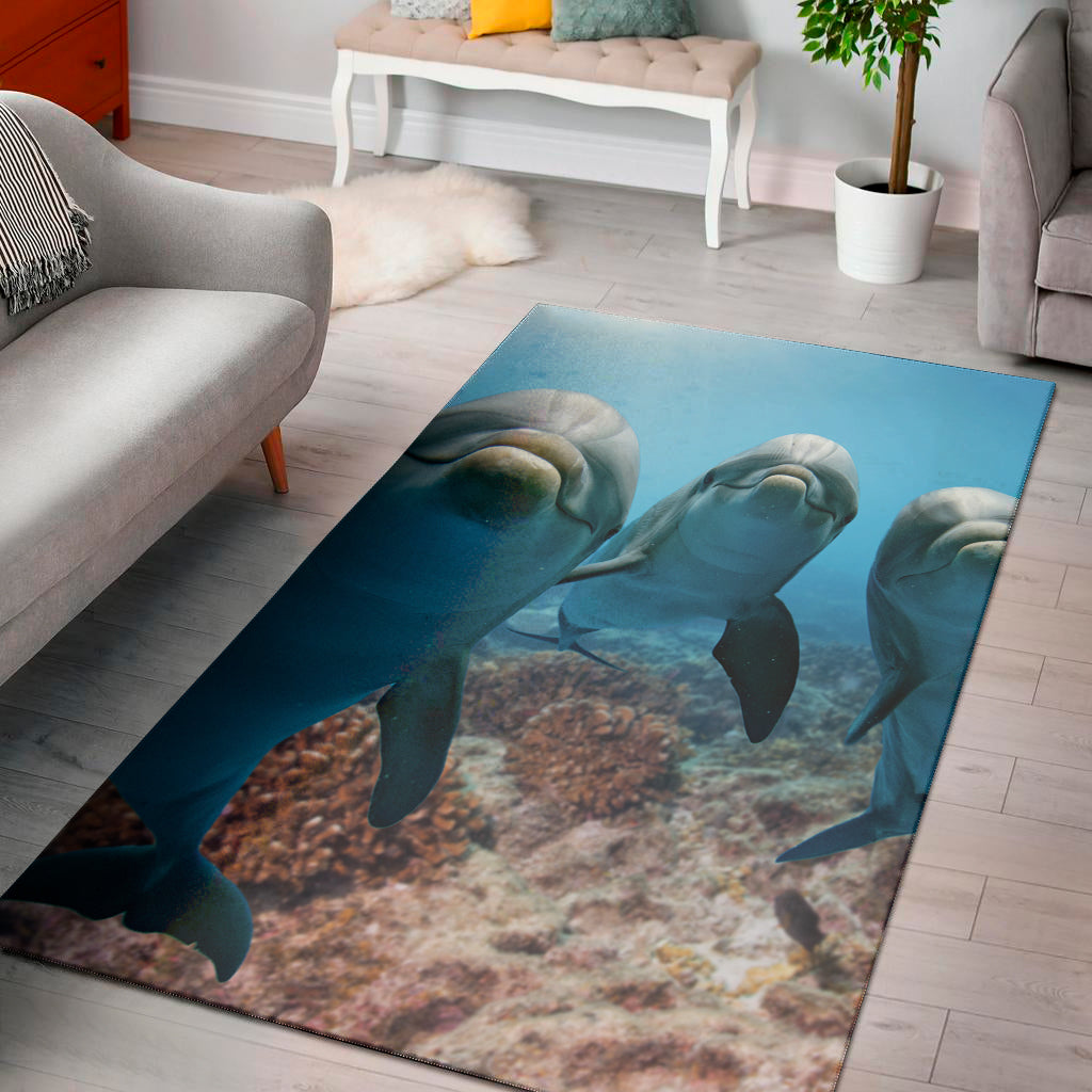 Cute Dolphins In The Ocean Print Area Rug