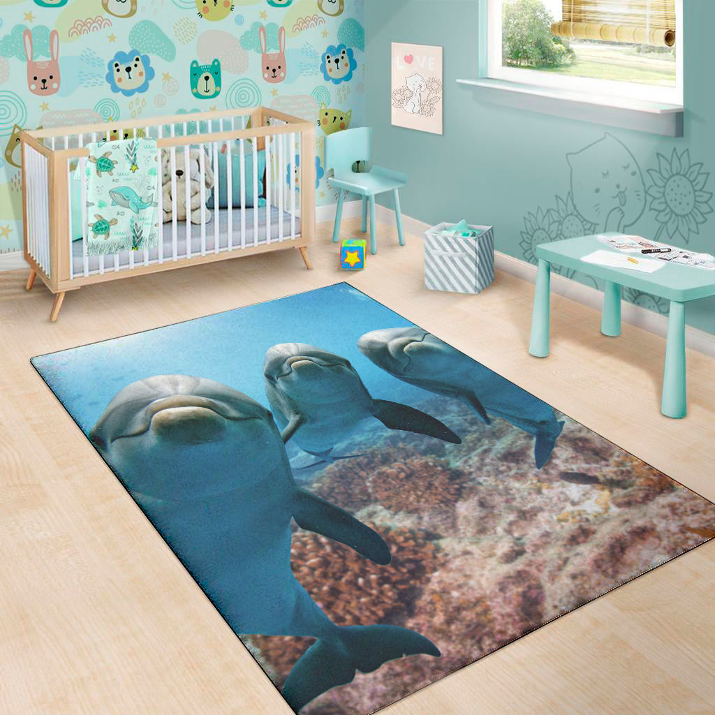 Cute Dolphins In The Ocean Print Area Rug