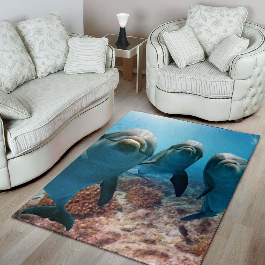 Cute Dolphins In The Ocean Print Area Rug