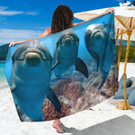Cute Dolphins In The Ocean Print Beach Sarong Wrap