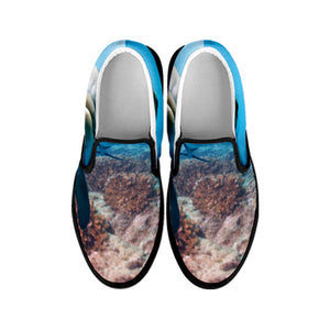 Cute Dolphins In The Ocean Print Black Slip On Shoes