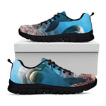 Cute Dolphins In The Ocean Print Black Sneakers