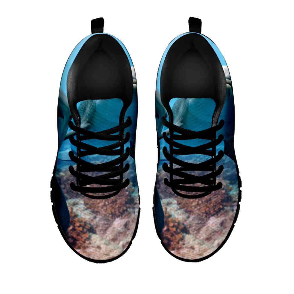 Cute Dolphins In The Ocean Print Black Sneakers