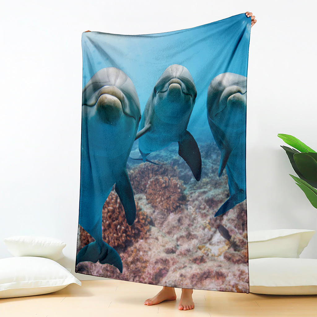 Cute Dolphins In The Ocean Print Blanket