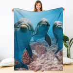 Cute Dolphins In The Ocean Print Blanket