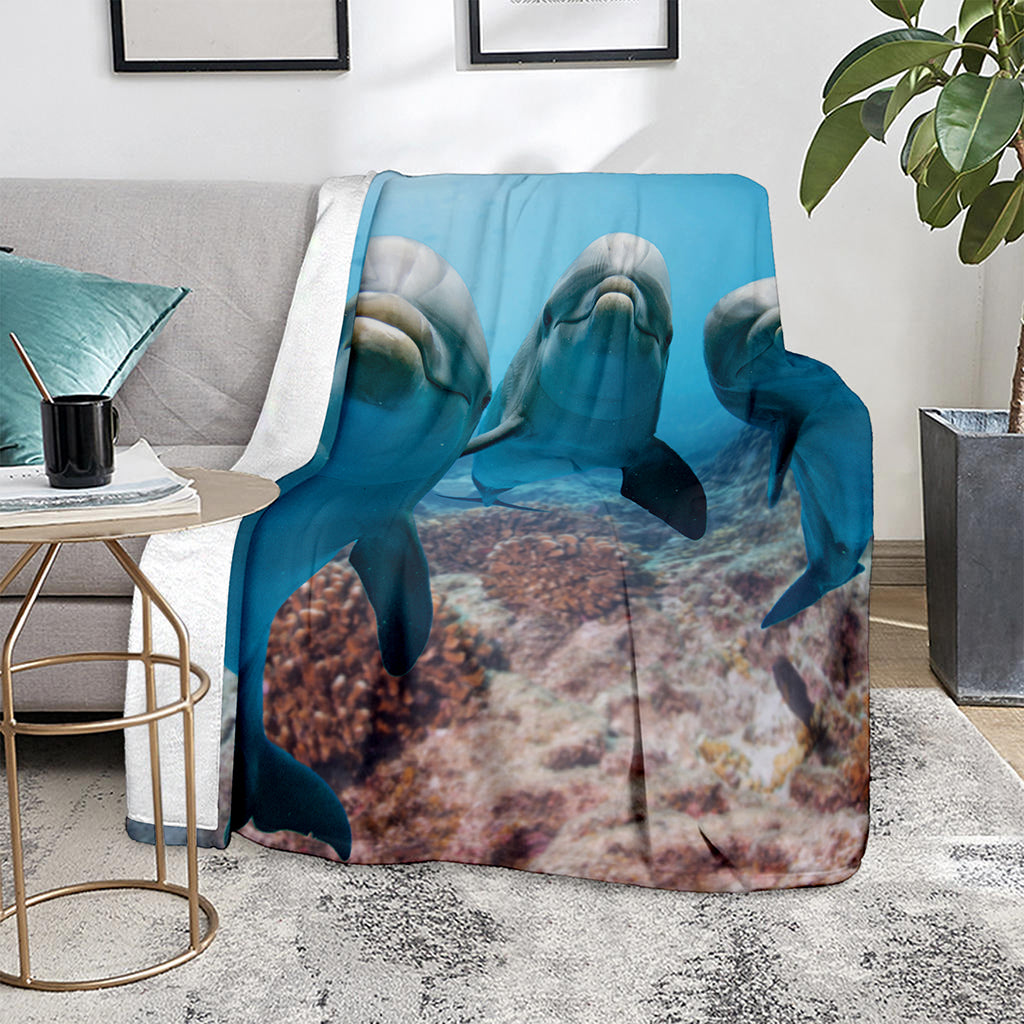 Cute Dolphins In The Ocean Print Blanket