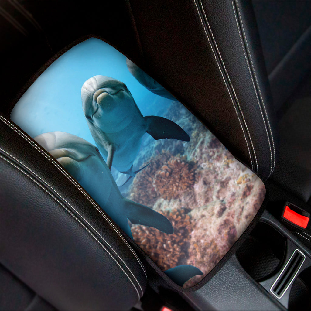 Cute Dolphins In The Ocean Print Car Center Console Cover