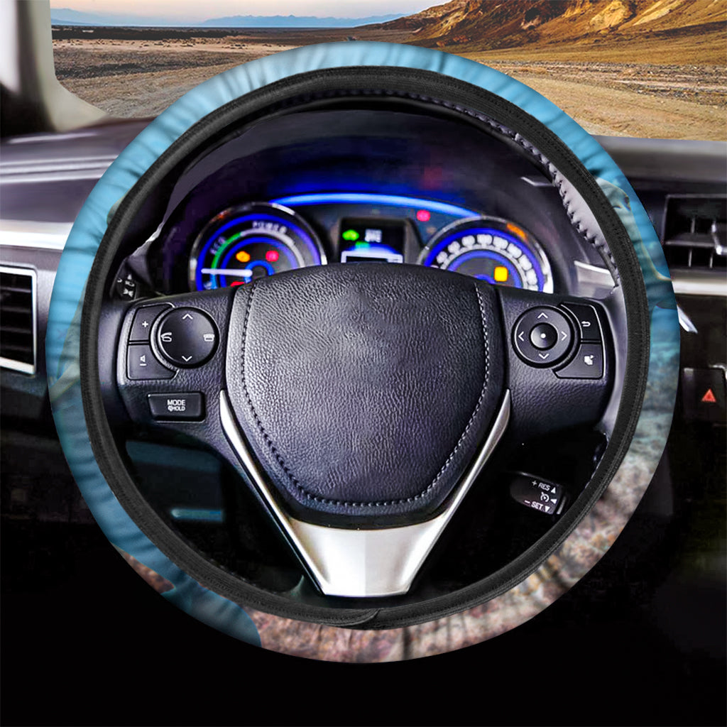 Cute Dolphins In The Ocean Print Car Steering Wheel Cover