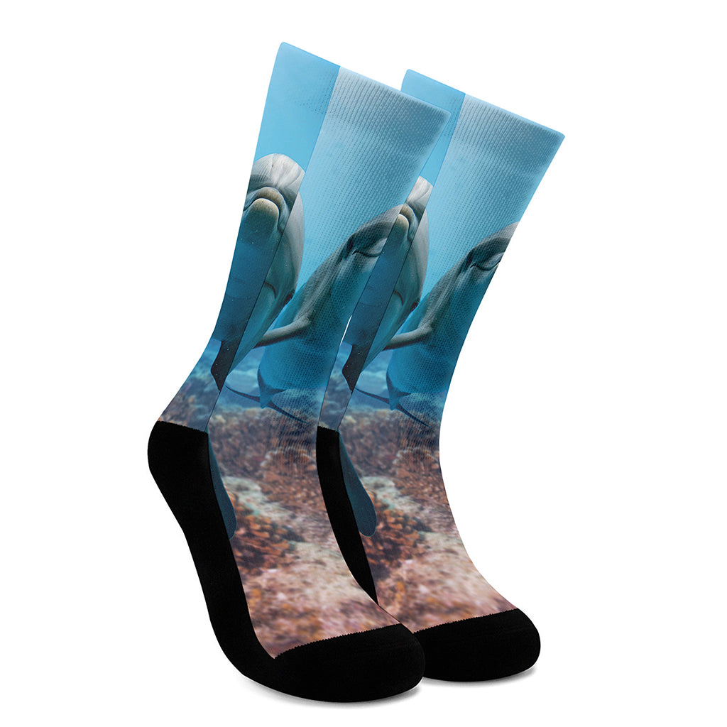 Cute Dolphins In The Ocean Print Crew Socks