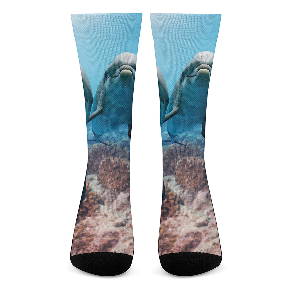 Cute Dolphins In The Ocean Print Crew Socks