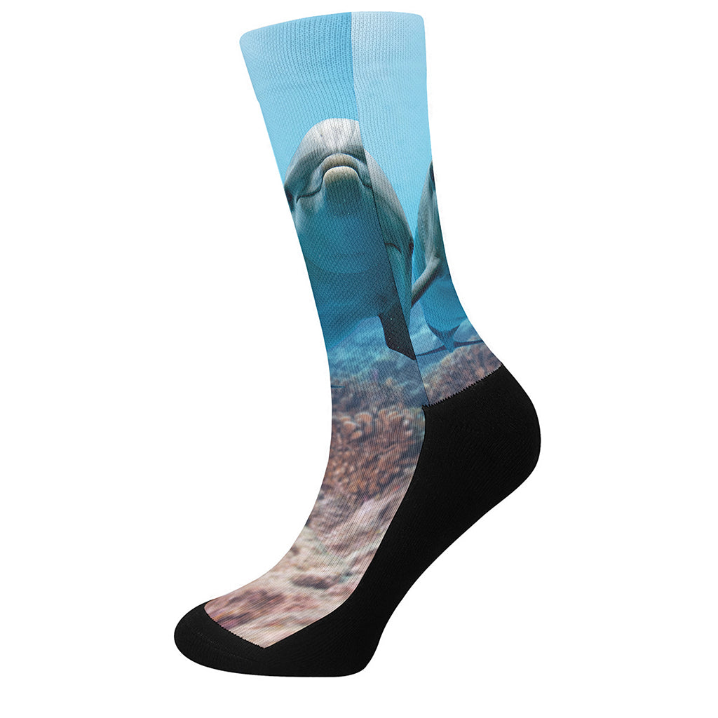 Cute Dolphins In The Ocean Print Crew Socks