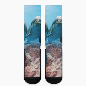 Cute Dolphins In The Ocean Print Crew Socks