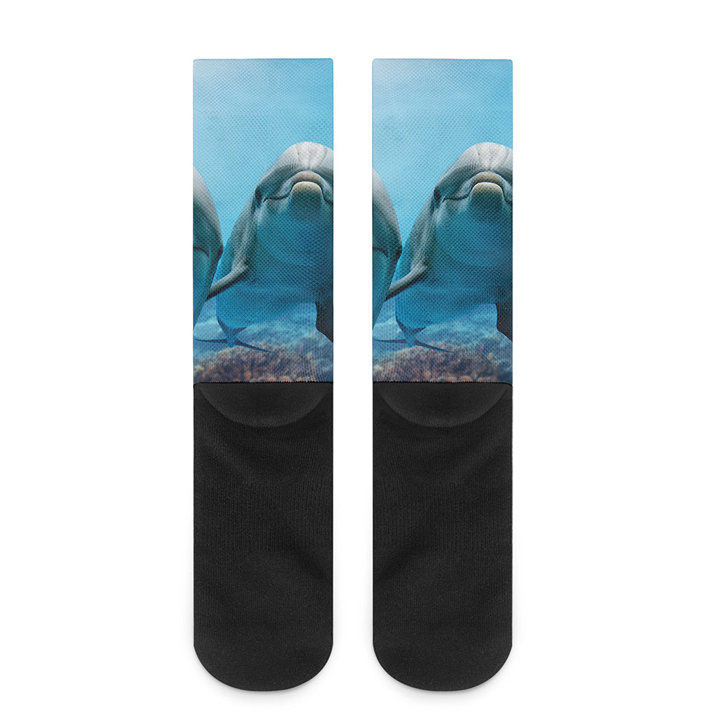 Cute Dolphins In The Ocean Print Crew Socks