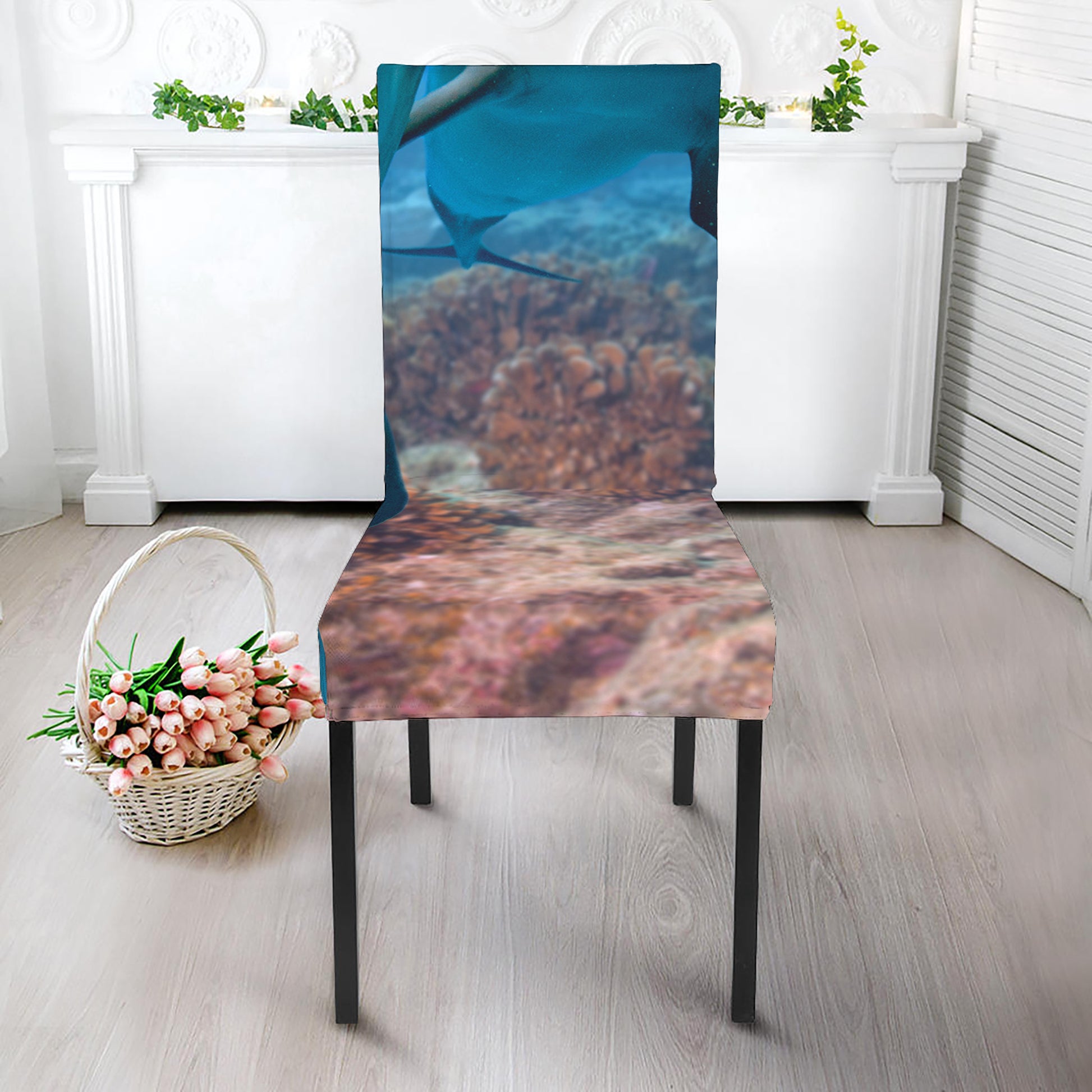 Cute Dolphins In The Ocean Print Dining Chair Slipcover