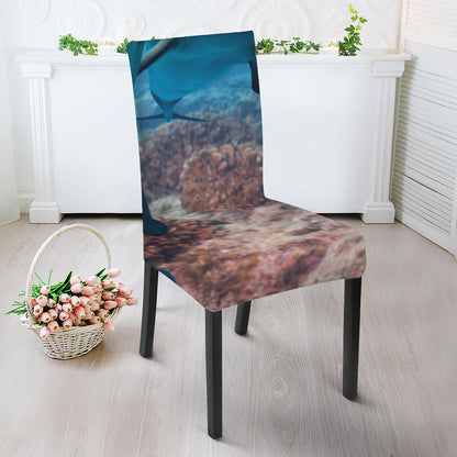 Cute Dolphins In The Ocean Print Dining Chair Slipcover