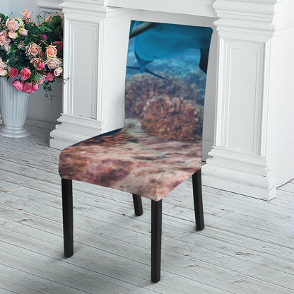 Cute Dolphins In The Ocean Print Dining Chair Slipcover