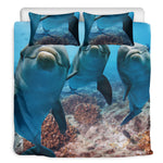 Cute Dolphins In The Ocean Print Duvet Cover Bedding Set